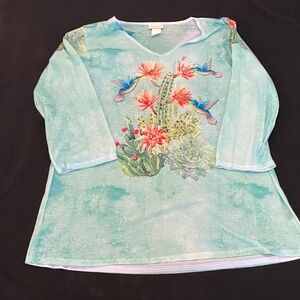 Women's Aqua Floral and Hummingbird Swim Coverup